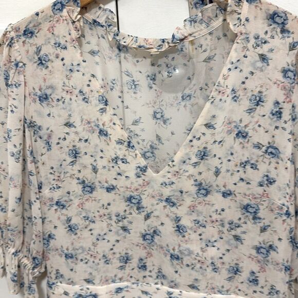 LoveShackFancy Woman’s Ivory Silk Hannah Dress Blue/Pink Floral Print. Size 8. - Picture 5 of 14